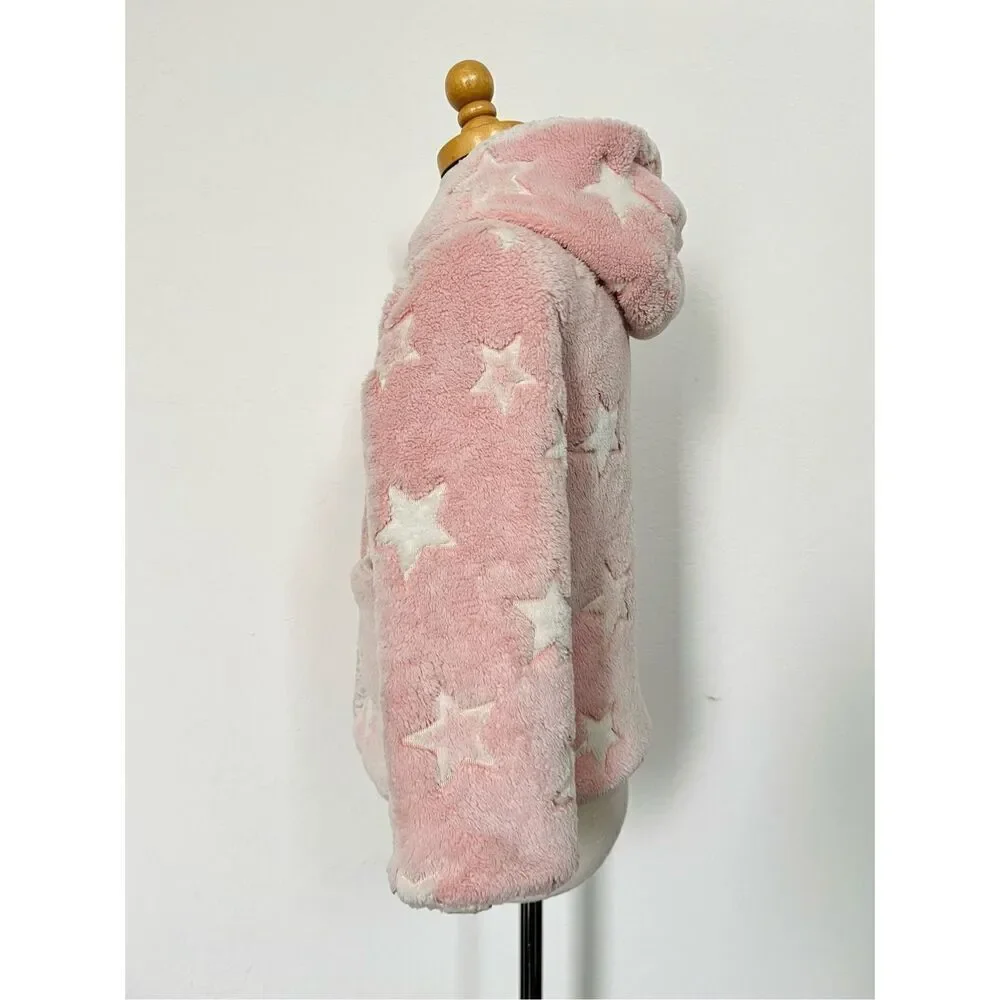 Me Jane Girls 4 Hooded Star Appliqué Faux Fur Jacket Coat